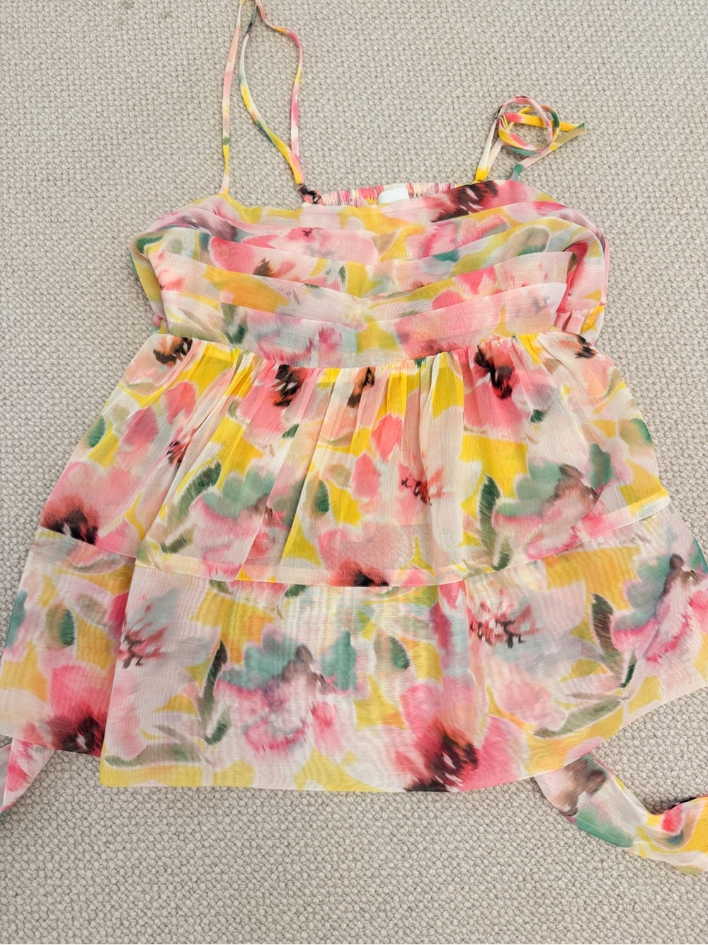 Misa Los Angeles Pink, Yellow & Green Floral Tiered Sundress Top